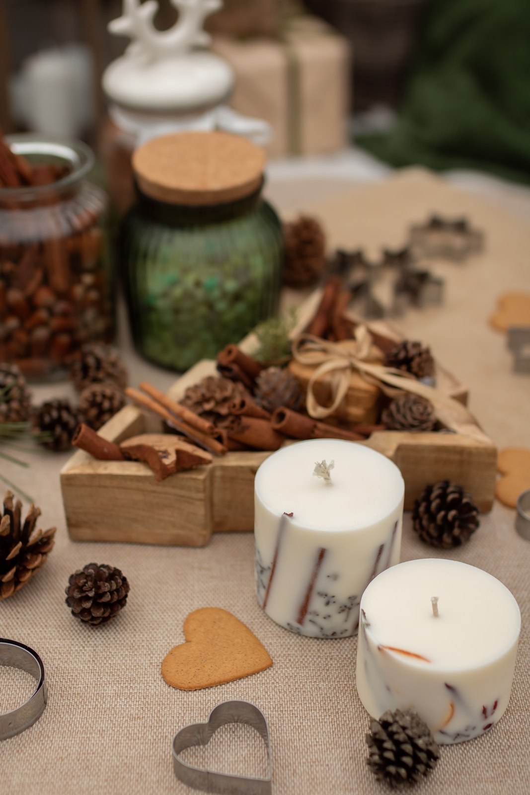 TL Candles candles with botanical decorations in a festive table setting
